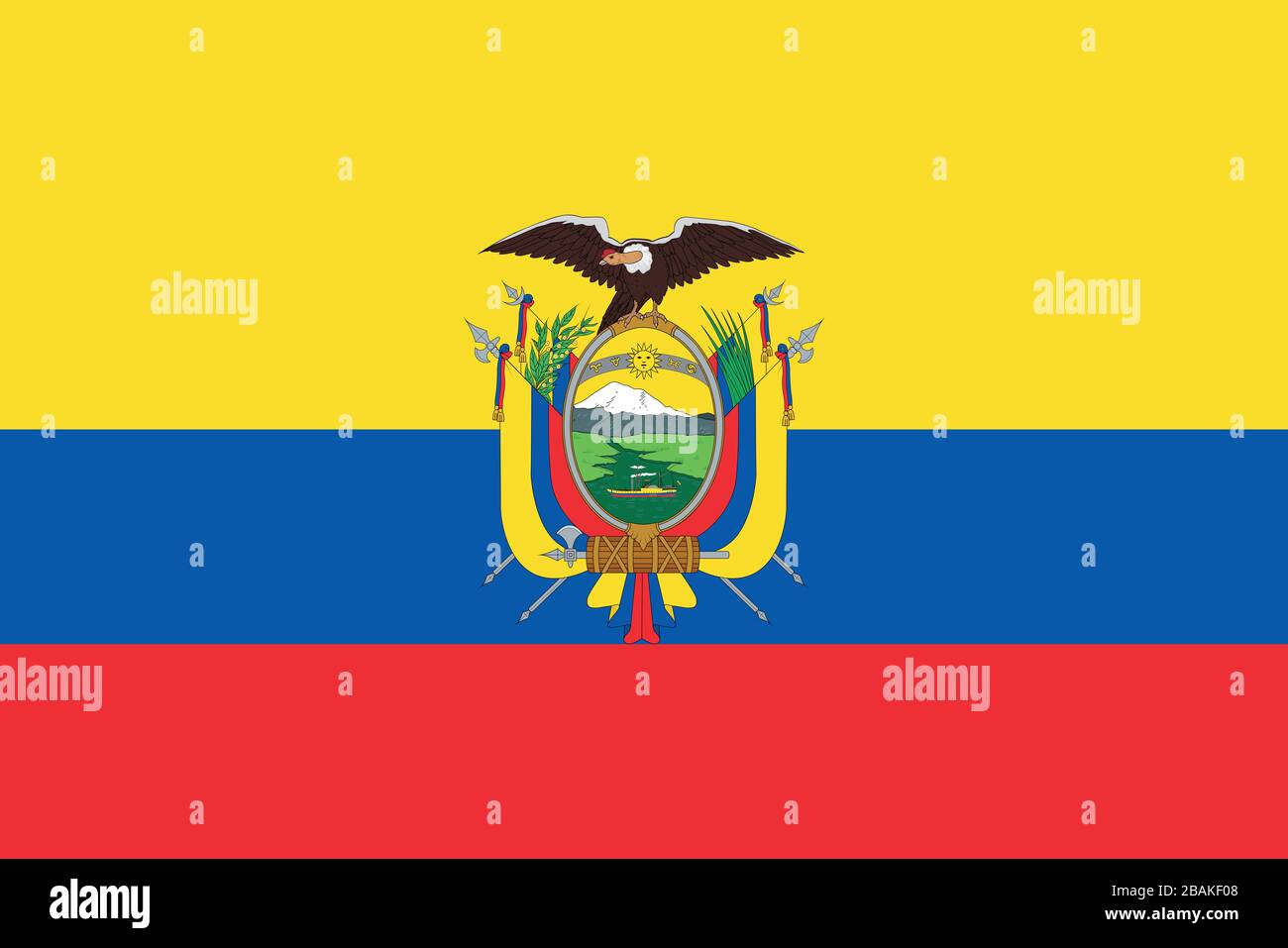 Flagge Ecuadors - Standardverhältnis der ecuadorianischen Flagge - True RGB-Farbmodus Stockfoto