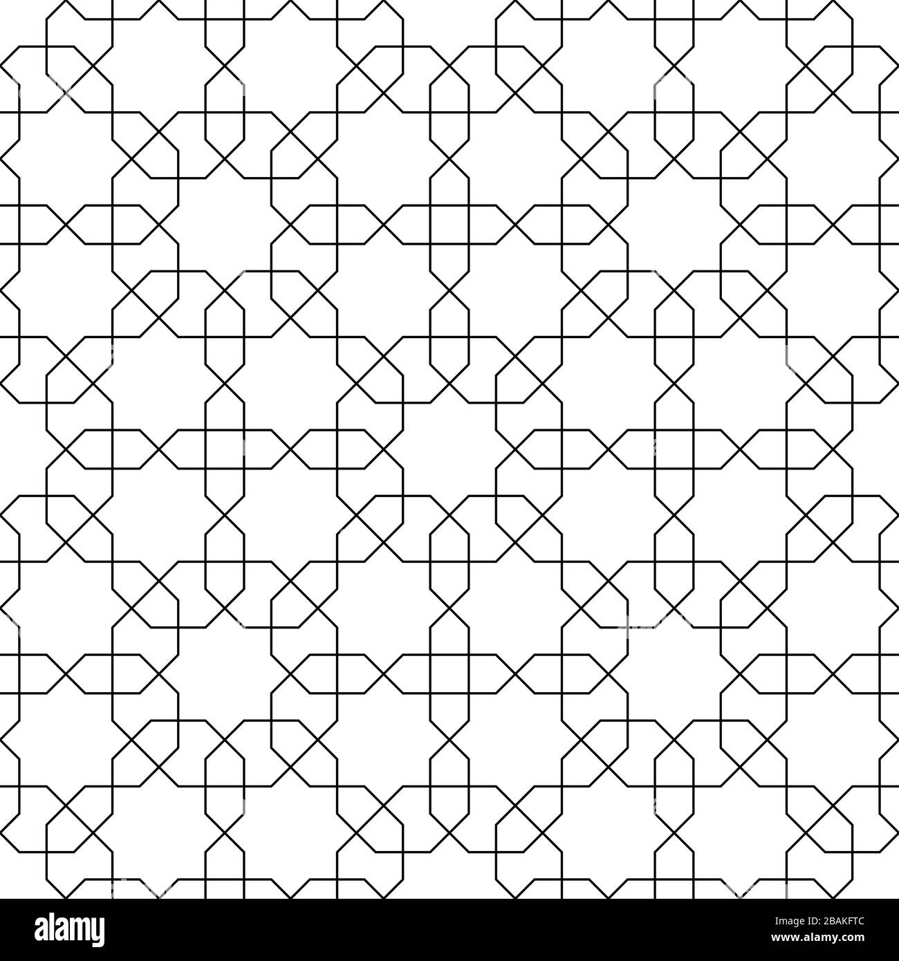 Nahtlose geometrische Verzierung auf Basis traditioneller arabischer Kunst. Schwarze Linien und weißer Hintergrund. Tolles Design für Stoff, Textil, Deckel, Verpackungspapier, Rückseite Stock Vektor