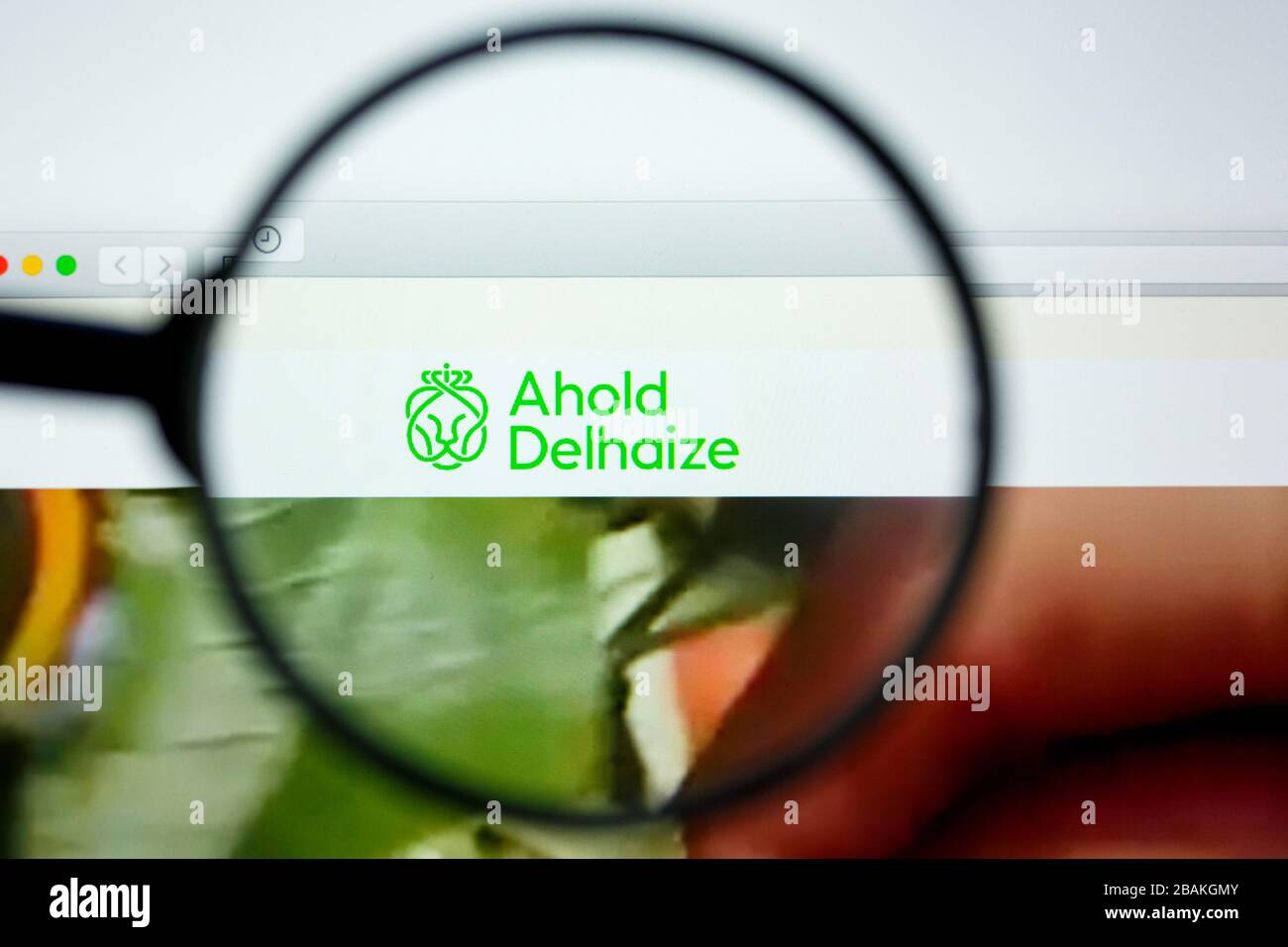 Los Angeles, California, USA - 12. Juni 2019: Illustrative Editorial der Ahold Delhaize Website Homepage. Ahold Delhaizelogo sichtbar auf dem Bildschirm Stockfoto