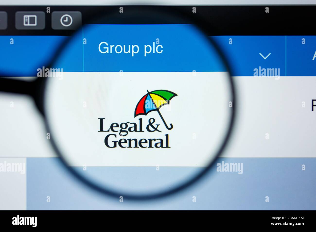 Los Angeles, California, USA - 12. Juni 2019: Zur Veranschaulichung Editorial of Legal General Website Homepage. Legal General Logo auf dem Display sichtbar Stockfoto