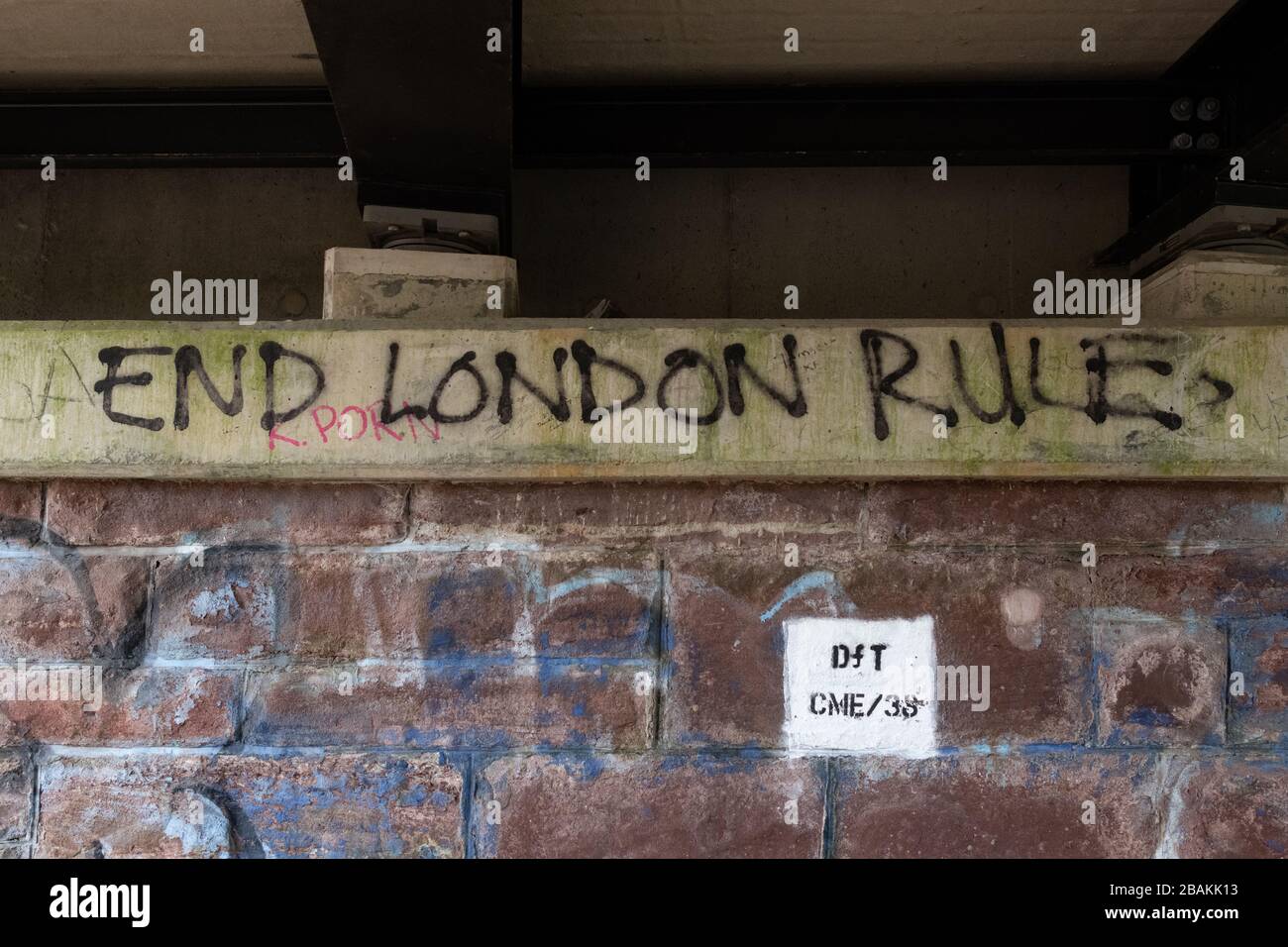 Ende London Rule Graffiti in Schottland, Großbritannien Stockfoto