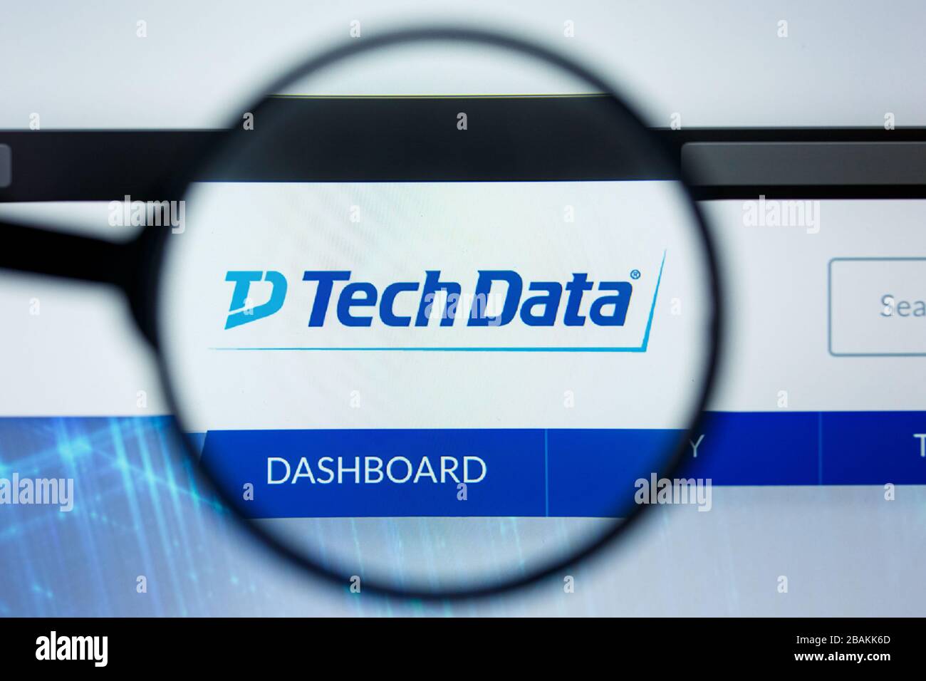 Los Angeles, Kalifornien, USA - 12. Juni 2019: Illustrative Editorial der TechData Website Homepage. Tech Data-Logo auf dem Bildschirm sichtbar Stockfoto