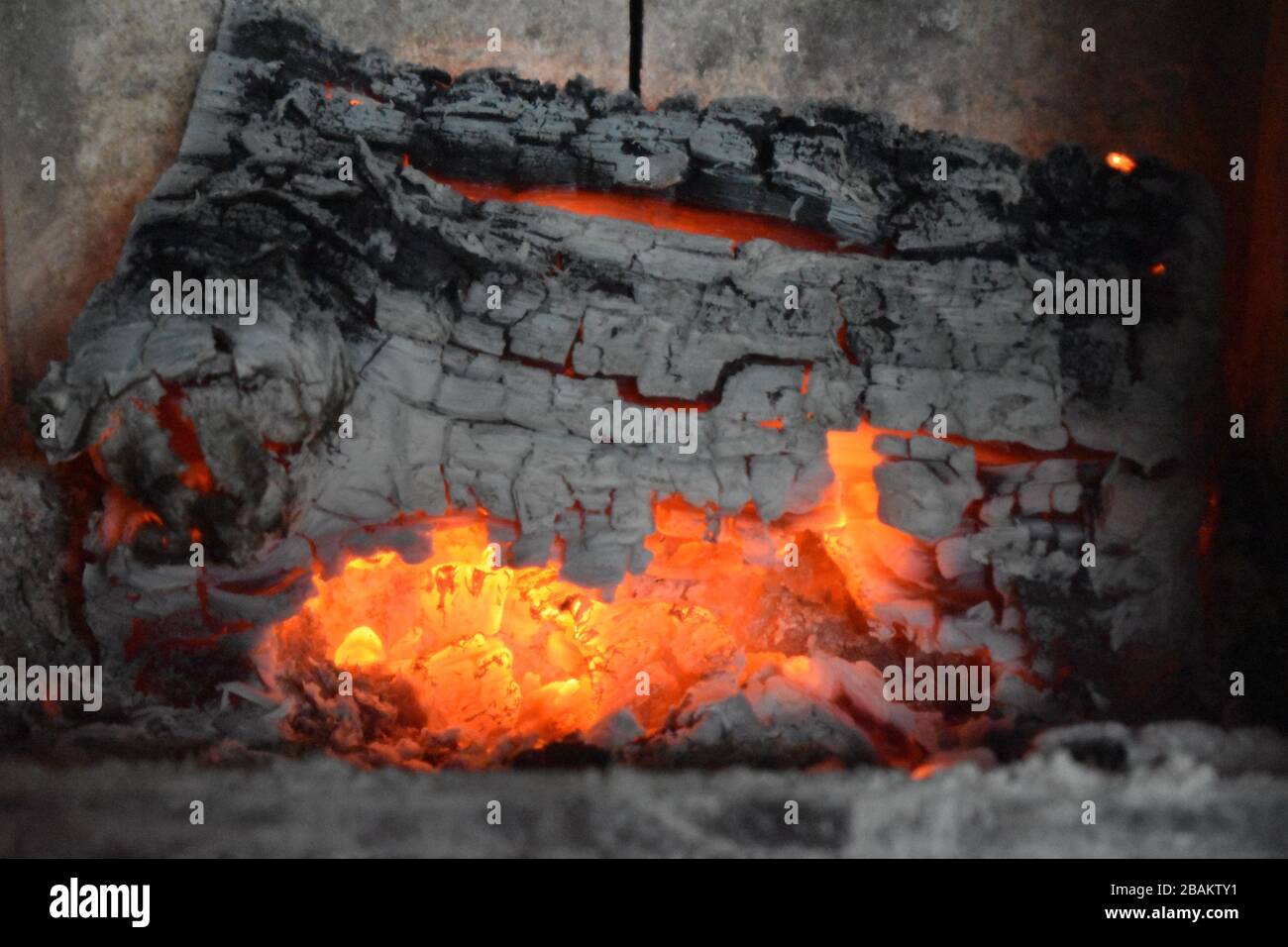 Wood Burning in Fire Place Stockfoto