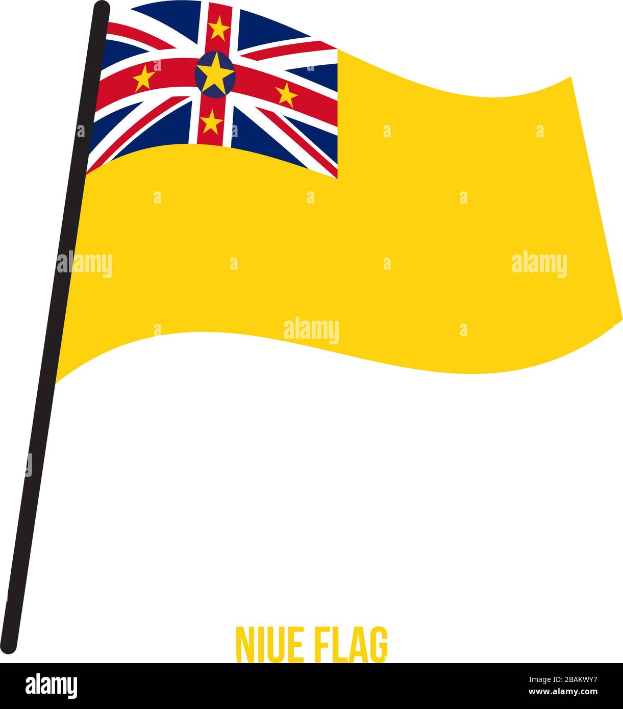 Niue Flagge schwenkten Vector Illustration auf weißem Hintergrund. Niue Nationalflagge. Stock Vektor