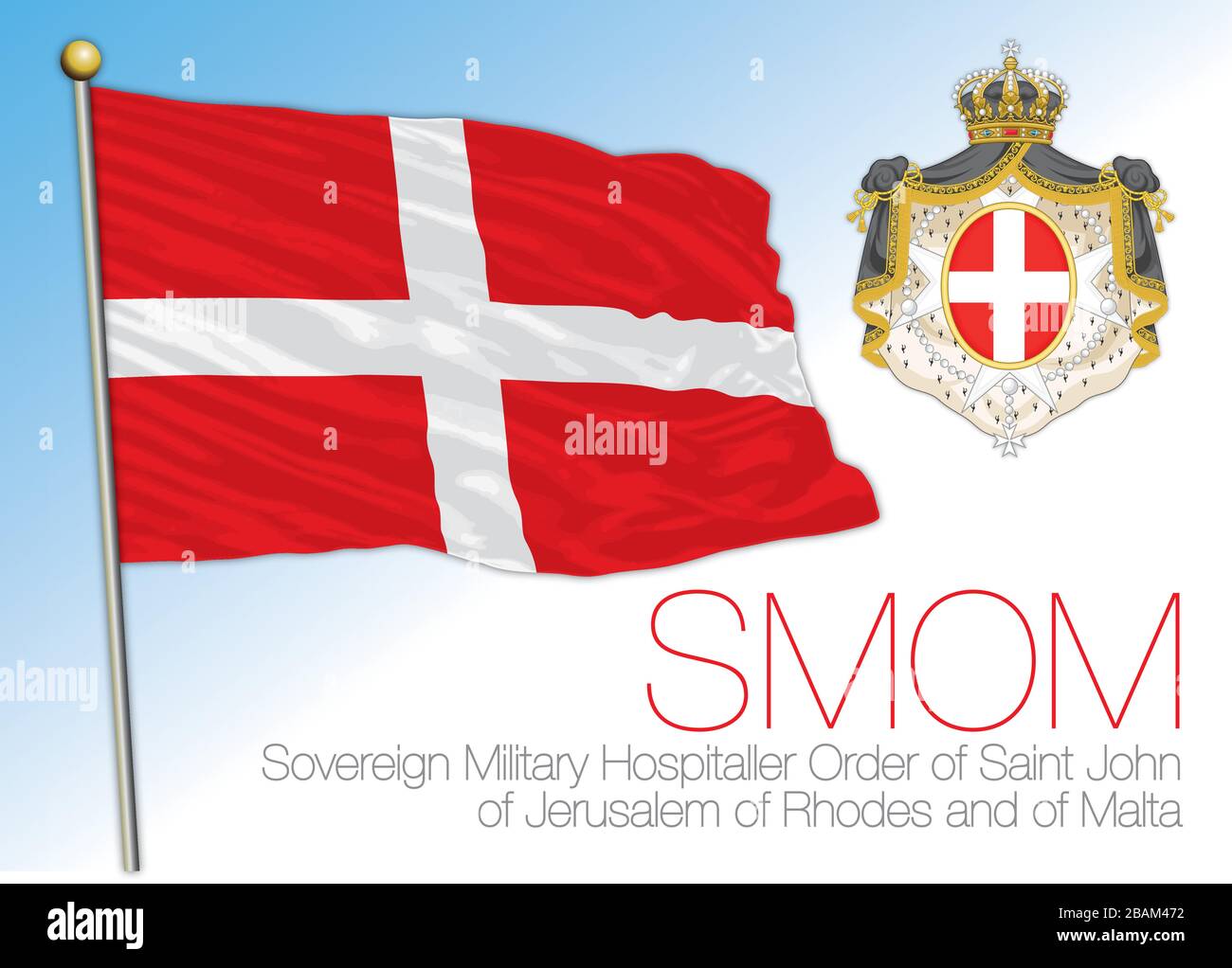 Souveräner Militärbefehl von Malta SMOM offizielle Nationalflaggen und -Wappen, Rom, Vektorillustration Stock Vektor