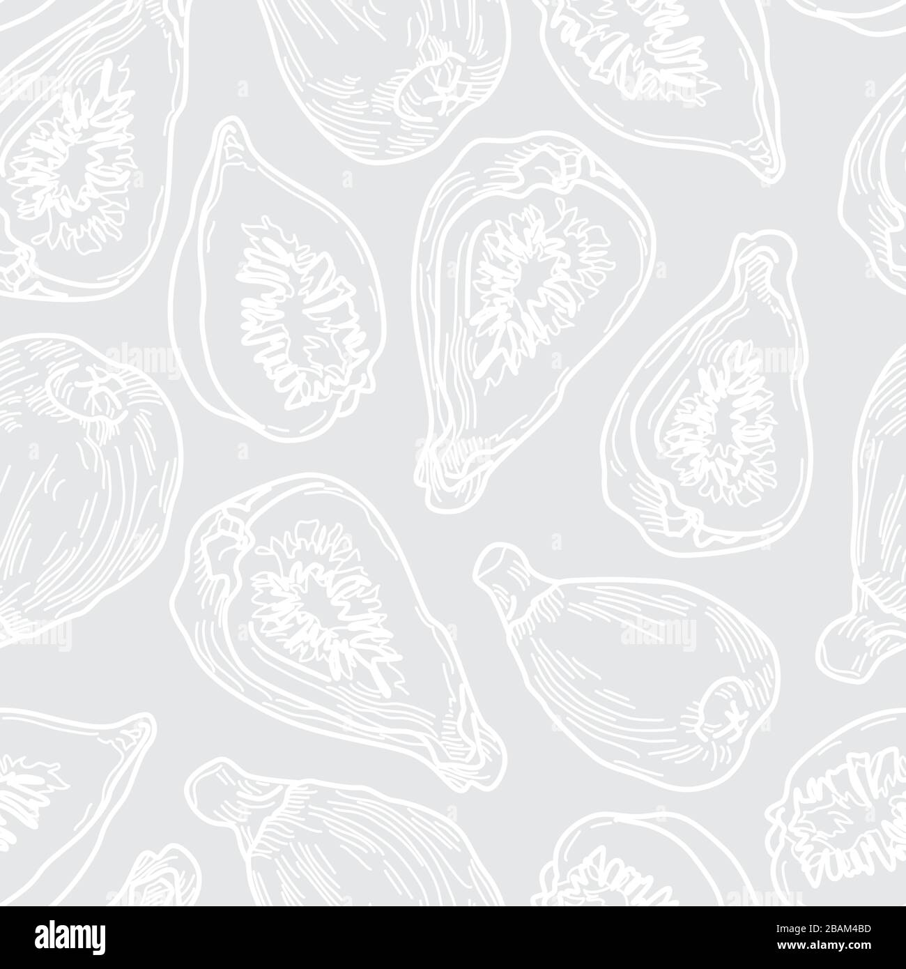 Künstlerische Abb. weiße Linie mit nahtlosem Muster auf grauem Hintergrund. Handgezeichnetes Fruchtdesign Stock Vektor