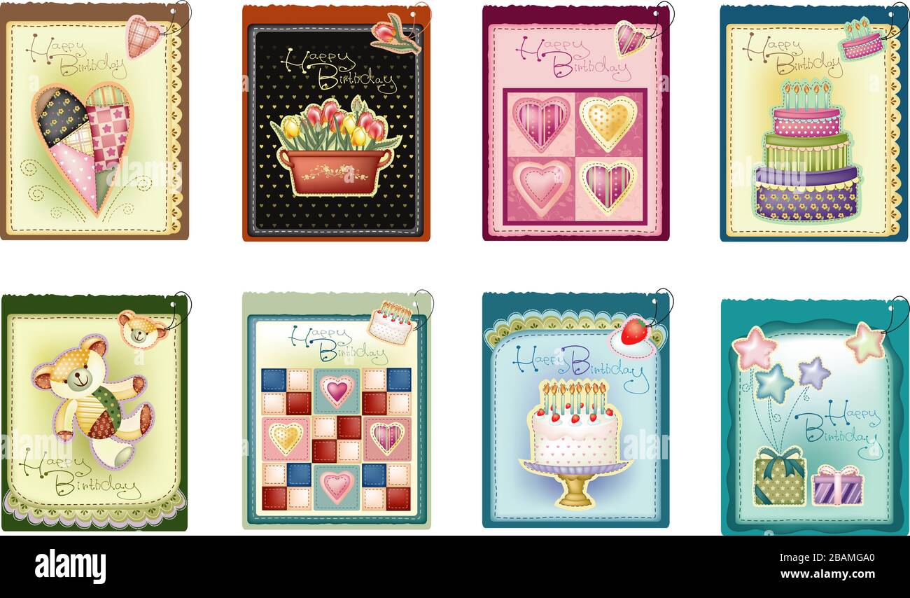 Geburtstagskarte mit vielen gestalten, kreatives Design - Vektor Stock Vektor