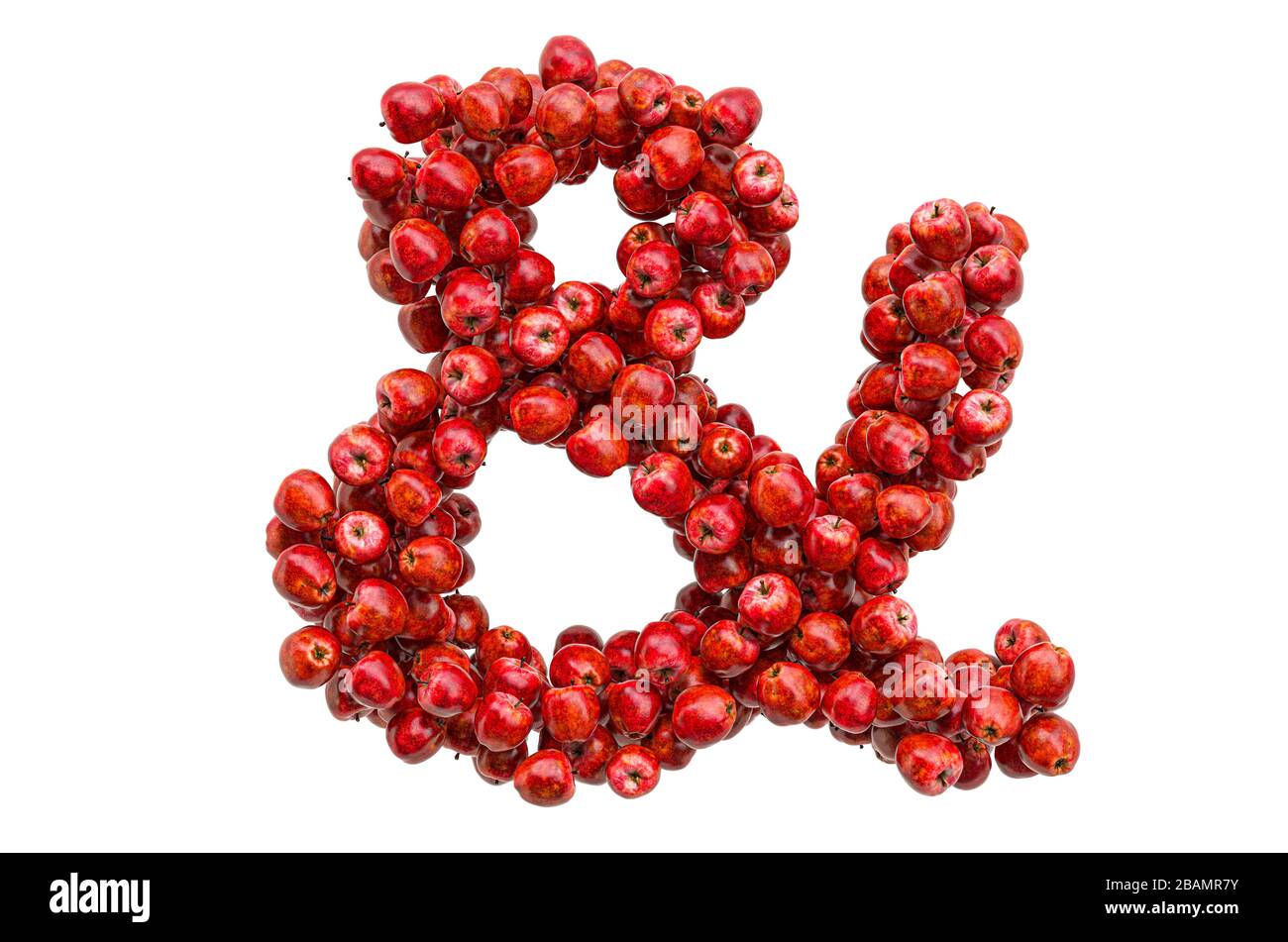Ampersand-Symbol von roten Äpfeln, 3D-Rendering isoliert auf weißem Hintergrund Stockfoto