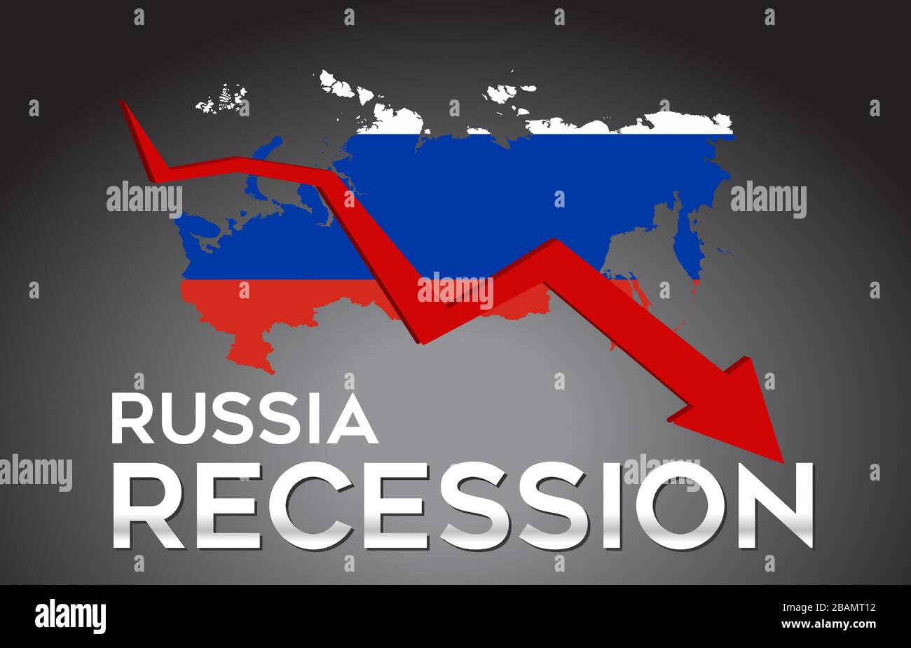 Karte der russischen Rezession Wirtschaftskrise Kreatives Konzept mit Economic Crash Arrow Vector Illustration Design. Stock Vektor