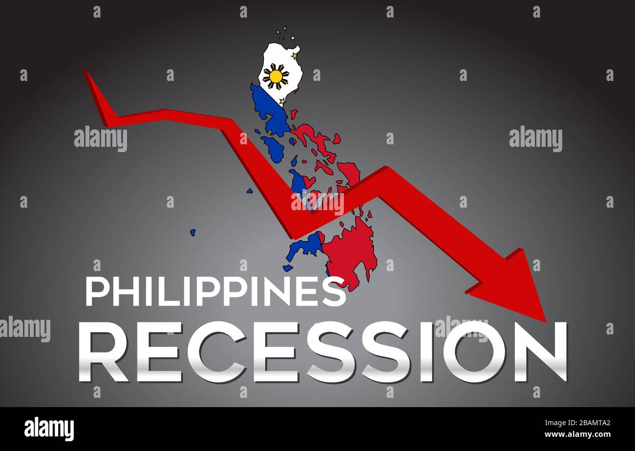 Karte der Philippinen Rezession Wirtschaftskrise Kreatives Konzept mit Economic Crash Arrow Vector Illustration Design. Stock Vektor