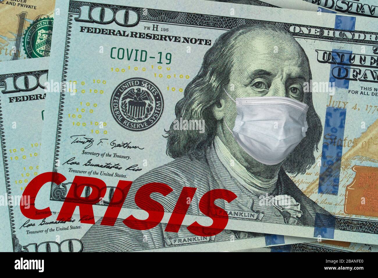 Finanzkrise in den USA. Amerikanische Banknote 100 Stockfoto