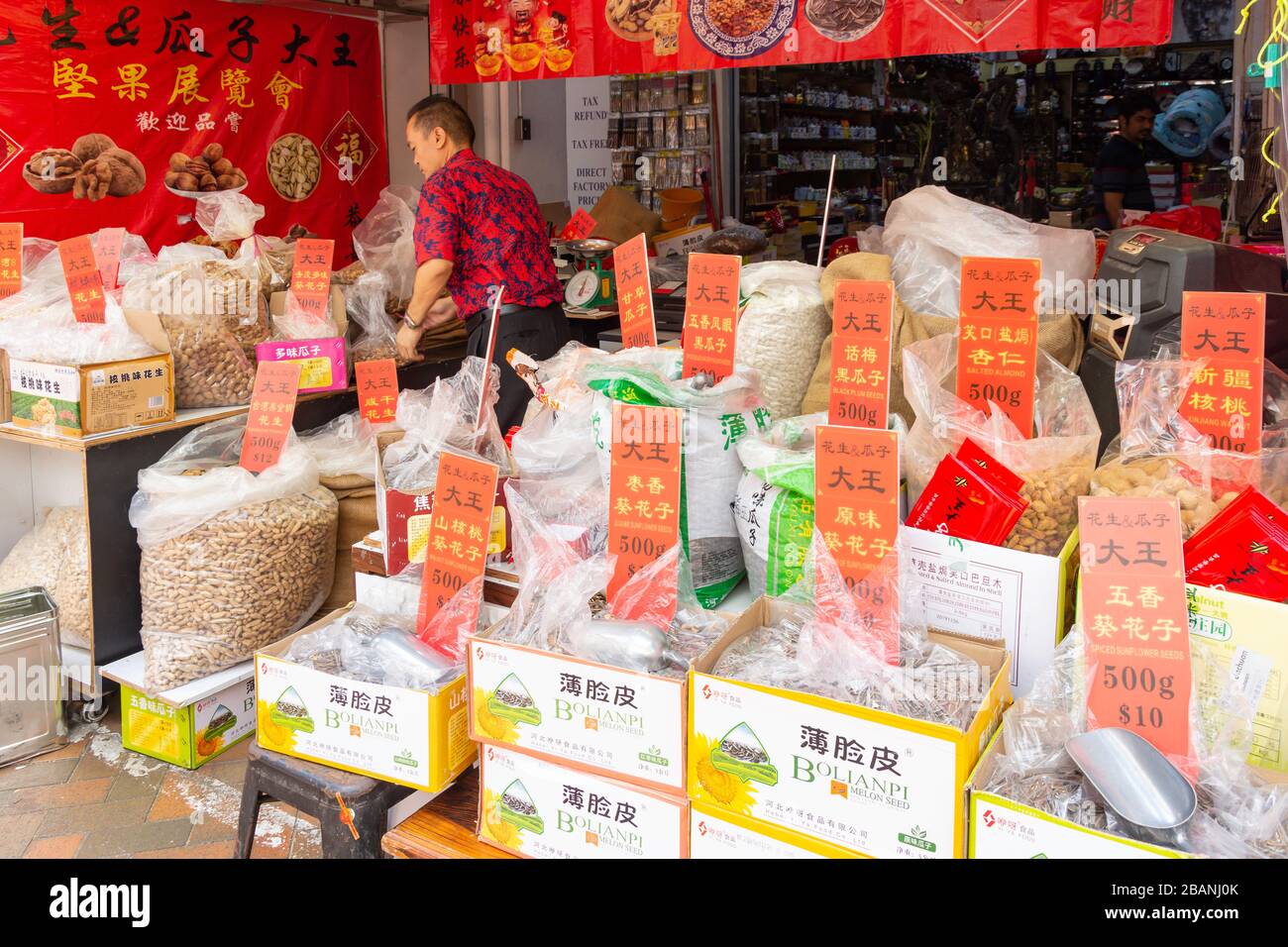 NUTS and Seeds Stall, Smith Street, Chinatown, Central Area, Republik Singapur Stockfoto