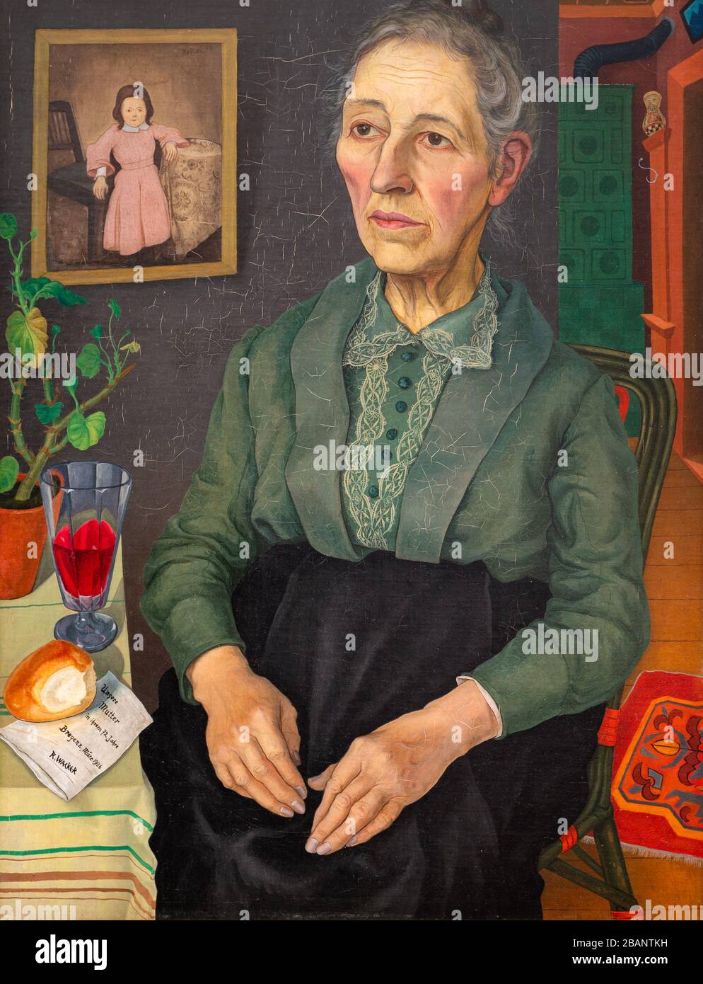 "Porträt meiner Mutter (mit 72 Jahren)" (1926) von Rudolf Wacker (Österreicher, 1893-1939). Die Batliner Kollektion. Das Museum der Albertina in Wien. Stockfoto
