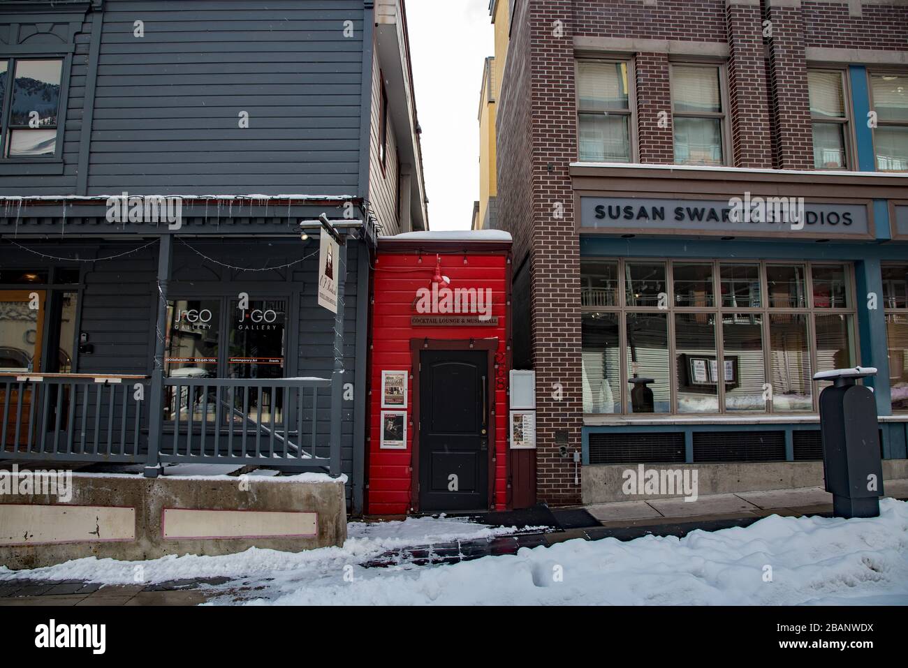 Park City, Utah, USA, 28. März 2020. Wieder eine Geisterstadt! Die berühmte Park City und das Skigebiet Park City werden von der Covid-19-Pandemie abgeschossen. Stockfoto