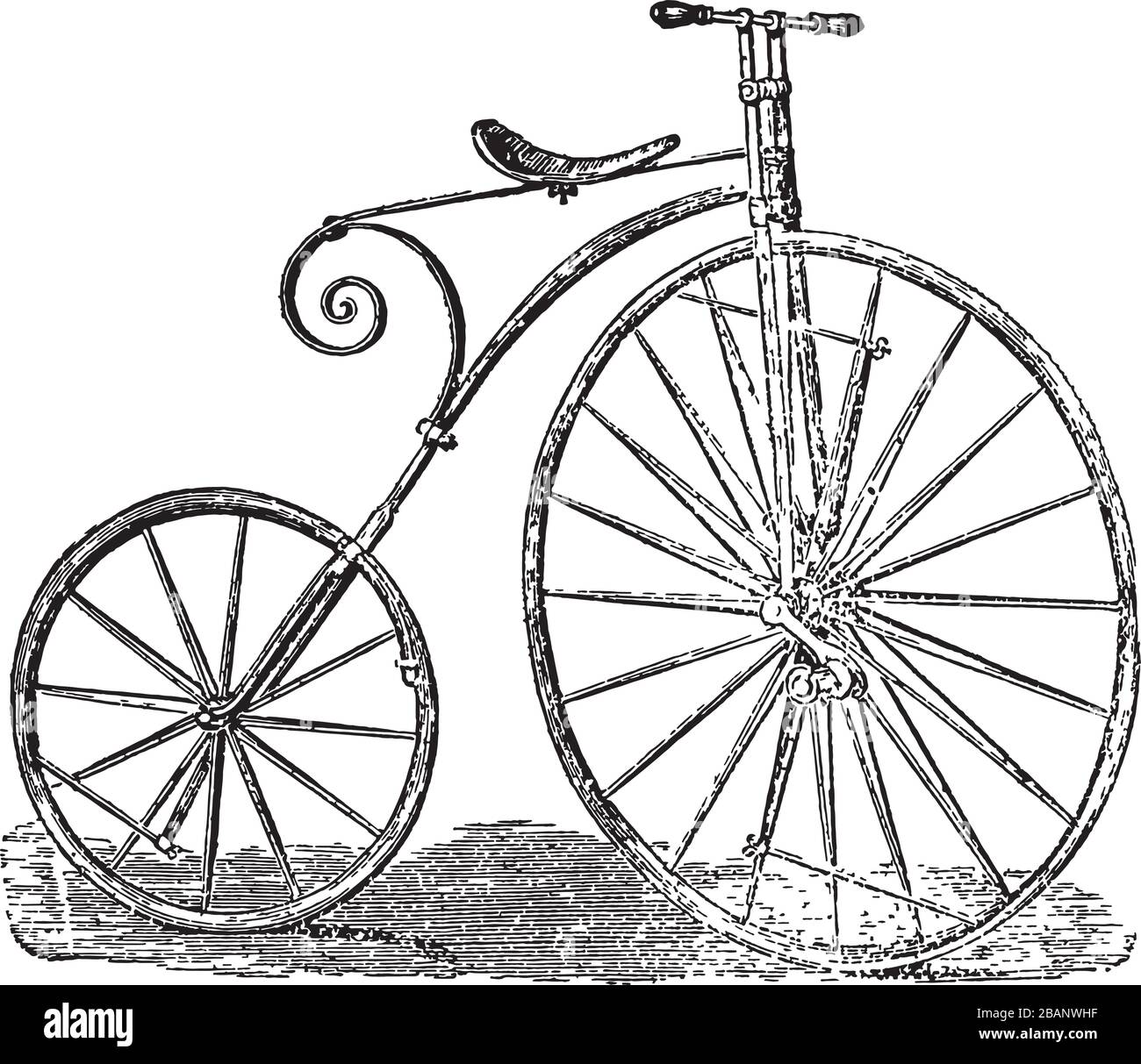 Boneshaker Fahrradpfennig Farthing Vintage gravierte Linie Kunstzeichnung Schwarz-Weiß-Illustration Stock Vektor
