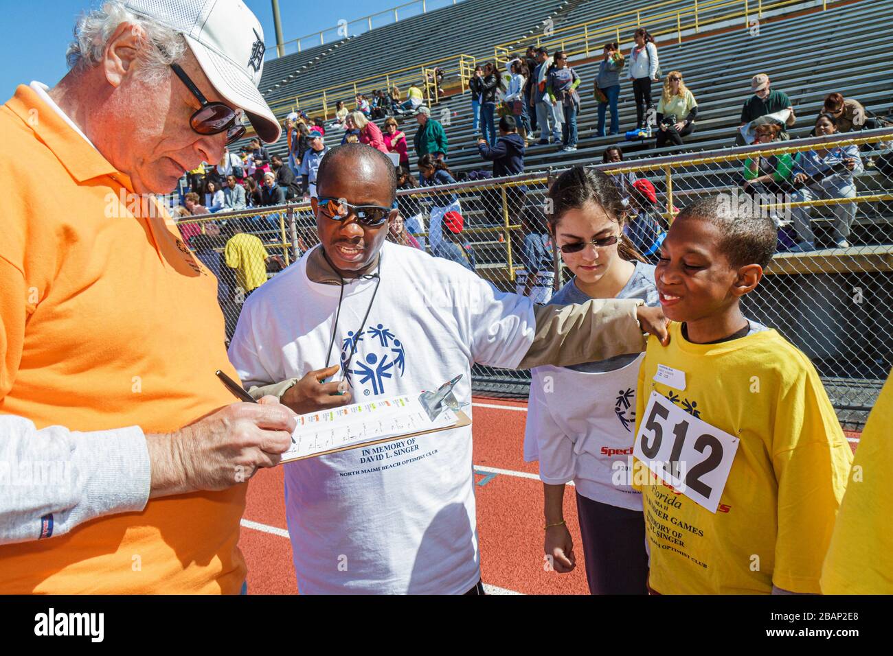 Miami Florida, Liberty City, Traz Powell Stadium, Special Olympics, Bedürfnisse, Leichtathletik-Veranstaltung, geistig behinderte Behinderte, besondere Bedürfnisse, cha Stockfoto