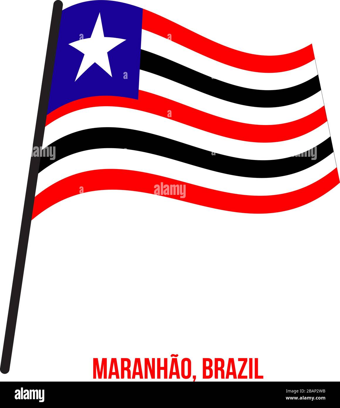 Maranhao Flagge schwenkten Vector Illustration auf weißem Hintergrund. Staaten Flagge von Brasilien. Stock Vektor