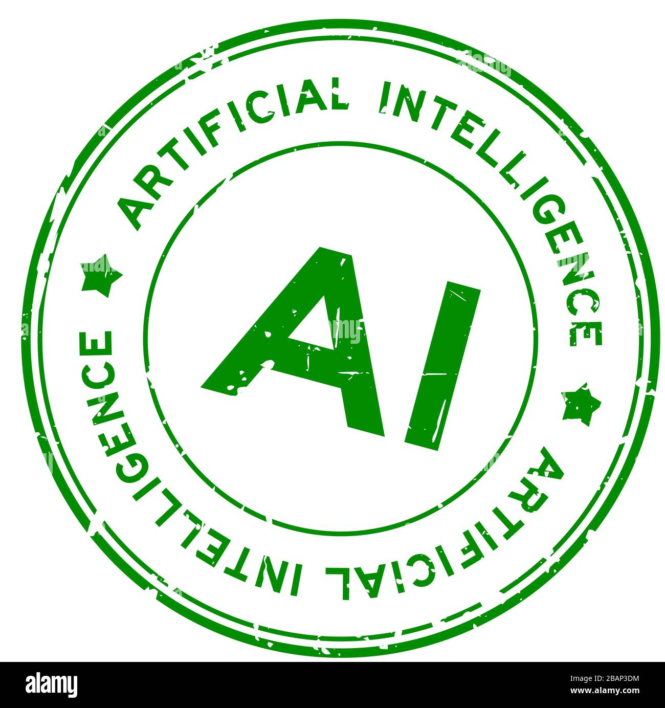 Grunge grün AI (Abkürzung für künstliche Intelligenz) Wort rund Gummi-Siegelstempel auf weißem Hintergrund Stock Vektor