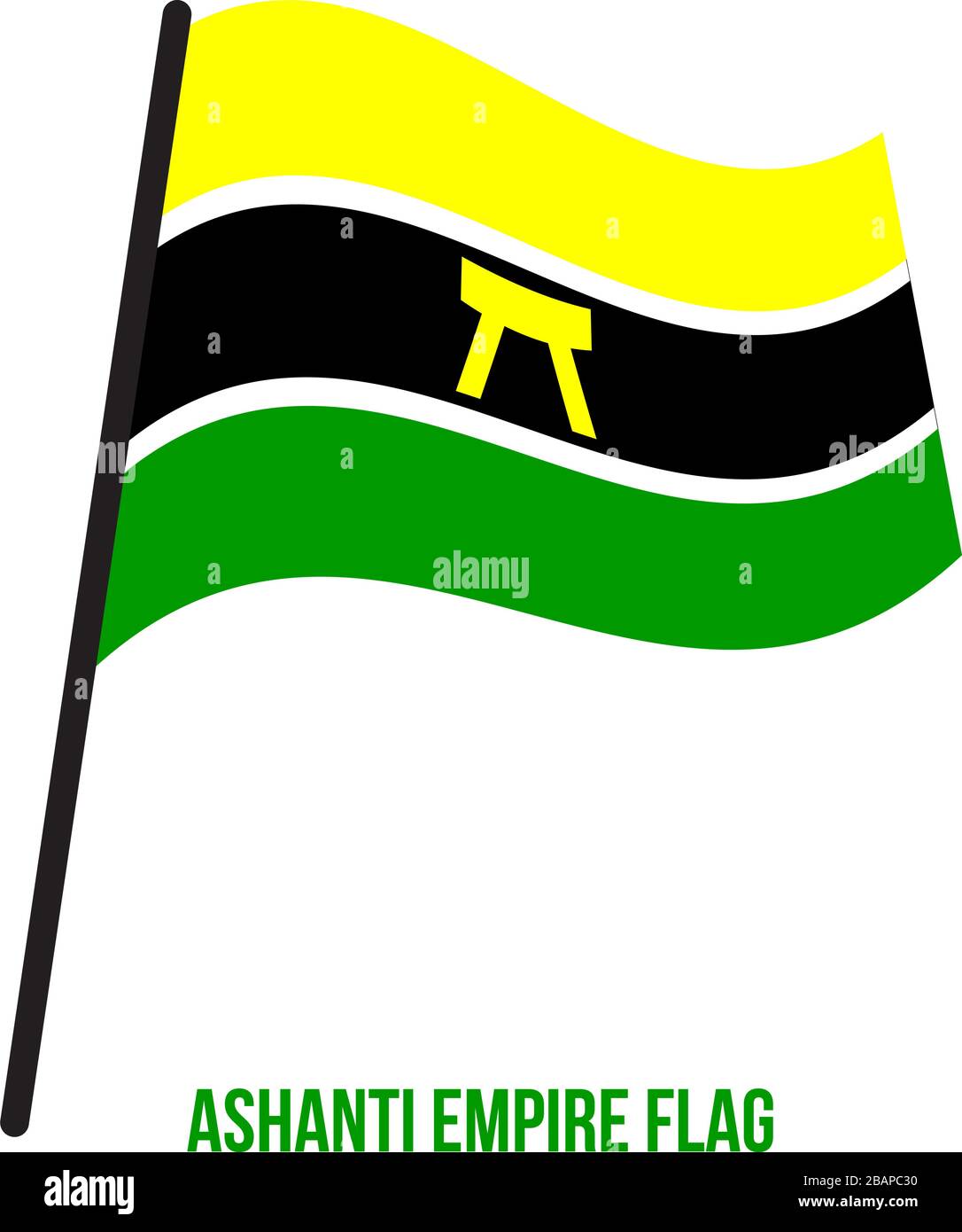 Ashanti Reich Flagge schwenkten Vector Illustration auf weißem Hintergrund. Historische Flagge. Königreich der Ashanti in, was jetzt modern ist - Tag Ghana von 1670 bis 1 Stock Vektor