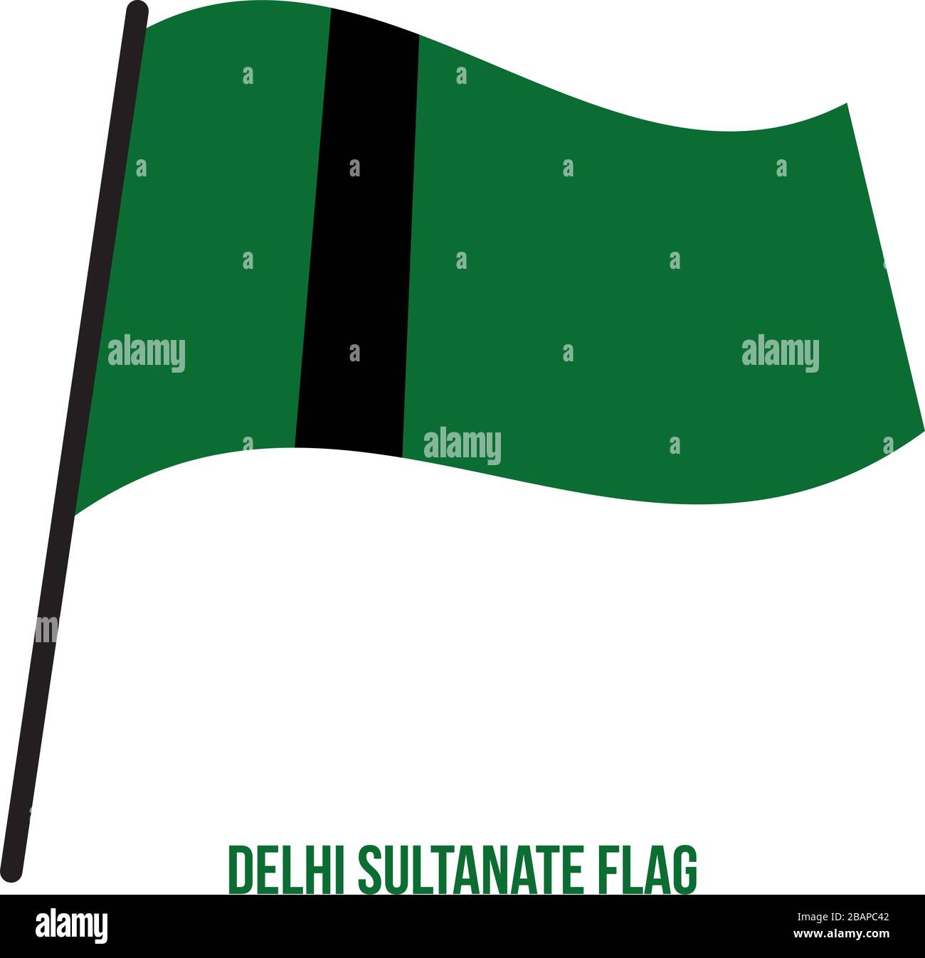 Sultanat von Delhi (1235-1554) Flagge schwenkten Vector Illustration auf weißem Hintergrund. Ein dunkles Grün Flagge mit einem schwarzen Streifen links von der Mitte. Stock Vektor