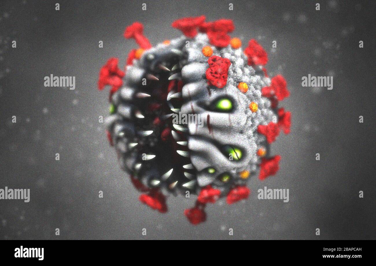 Lustiges Corona-Virus-Monsterkonzept Stockfoto