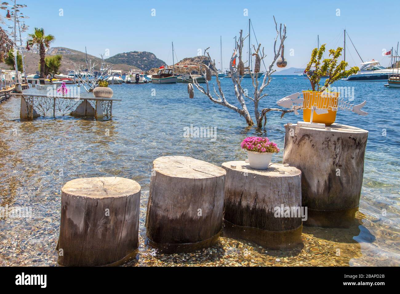 Strandrestaurant in Gümüslük, Bodrum, Türkei Stockfoto