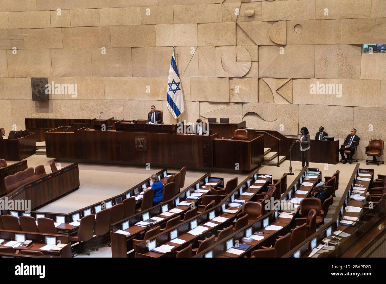 Bilder der israelischen Premierminister in der Knesset-Einameral-nationalen Legislative Israels Stockfoto