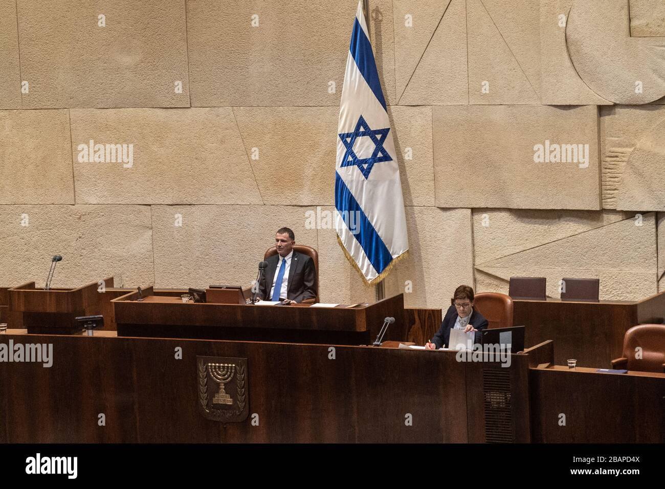Bilder der israelischen Premierminister in der Knesset-Einameral-nationalen Legislative Israels Stockfoto