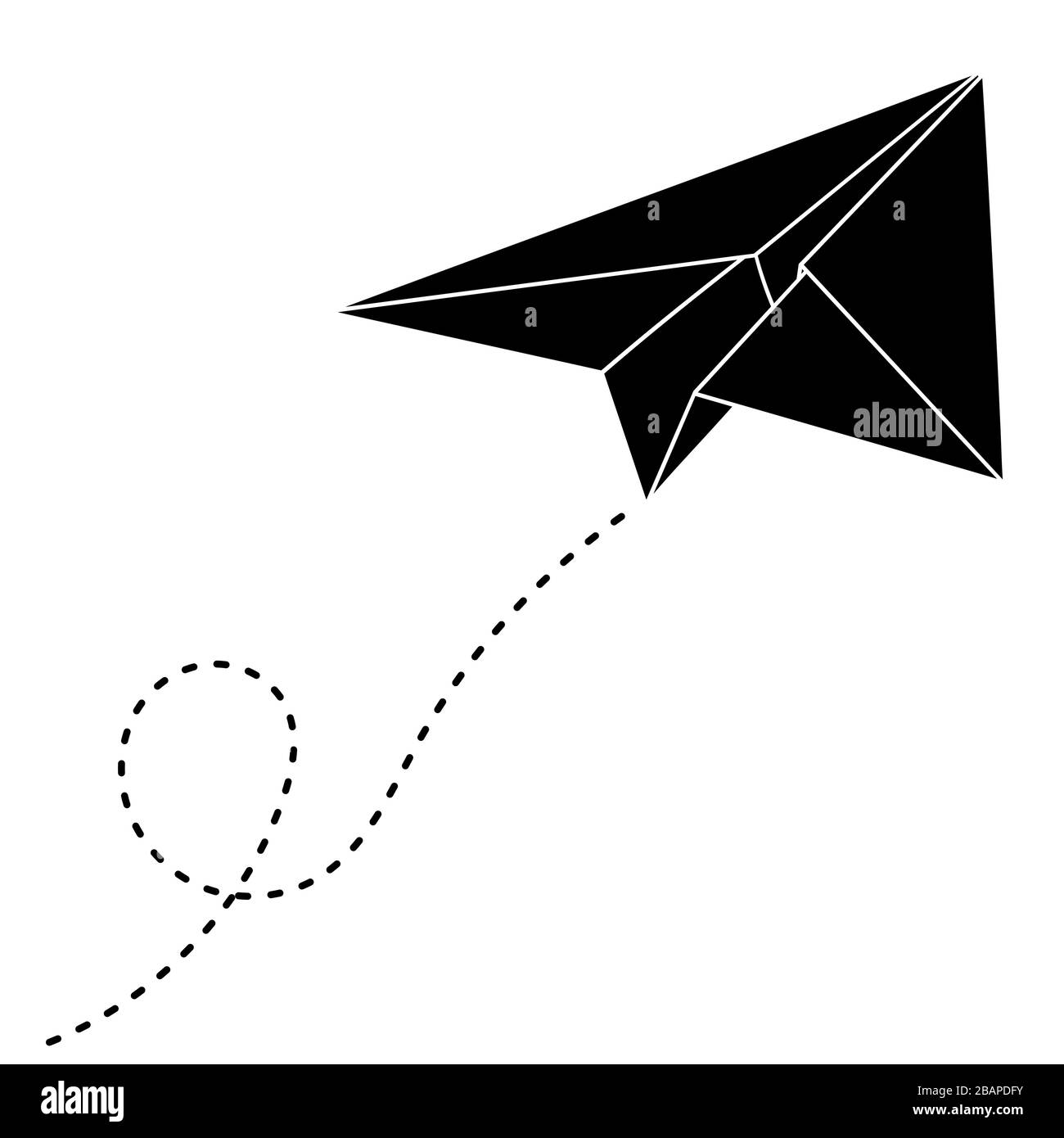 Papierflugzeug mit Bahn. Schwarze Konturzeichnung Stock Vektor