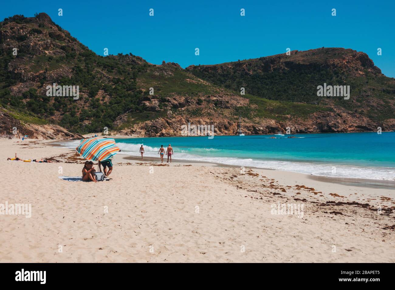 Weißer Sand in Plage de Saline, St Barthélemy, französische Karibik Stockfoto