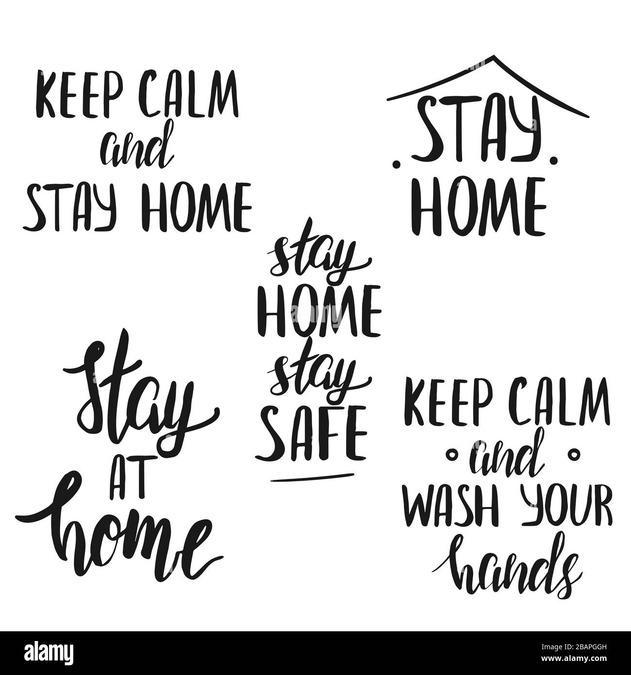 Satz Handbeschriftungen mit Quarantäne- und Coronavirus-Spitzen. Stock Vektor