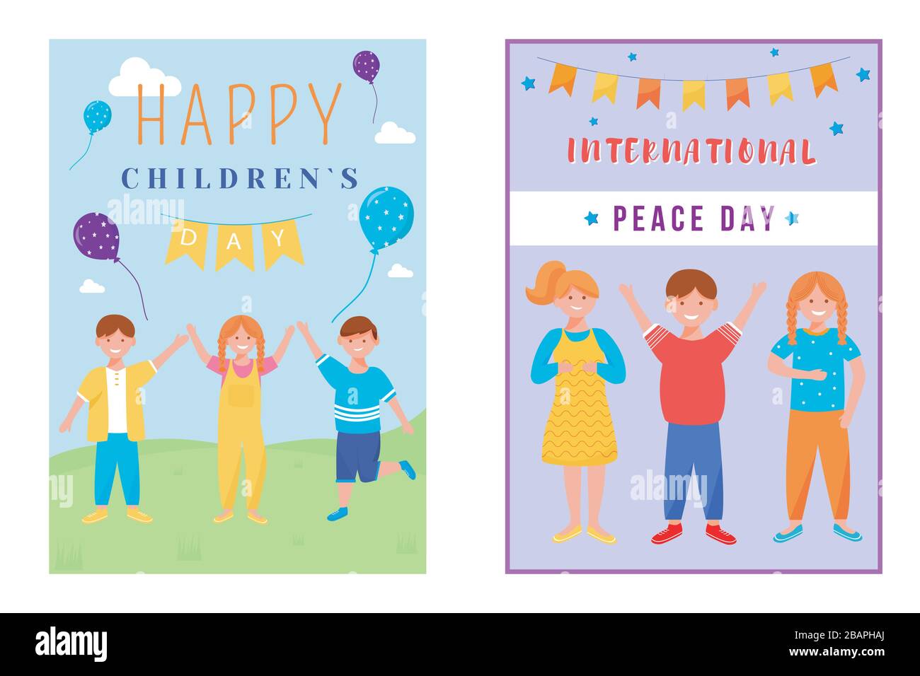 Grußkarte für den Tag der glücklichen Kinder - Vorlagen für flache Vektoren Stock Vektor