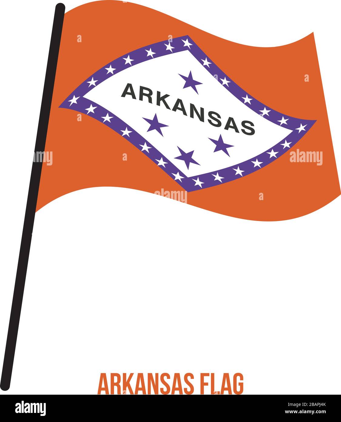 Arkansas (USA Zustand) Flagge schwenkten Vector Illustration auf weißem Hintergrund. Flagge der Vereinigten Staaten von Amerika. Stock Vektor