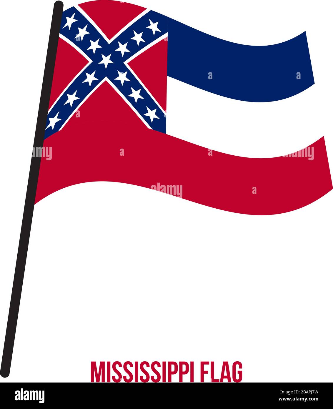 Mississippi (USA Zustand) Flagge schwenkten Vector Illustration auf weißem Hintergrund. Flagge der Vereinigten Staaten von Amerika. Stock Vektor