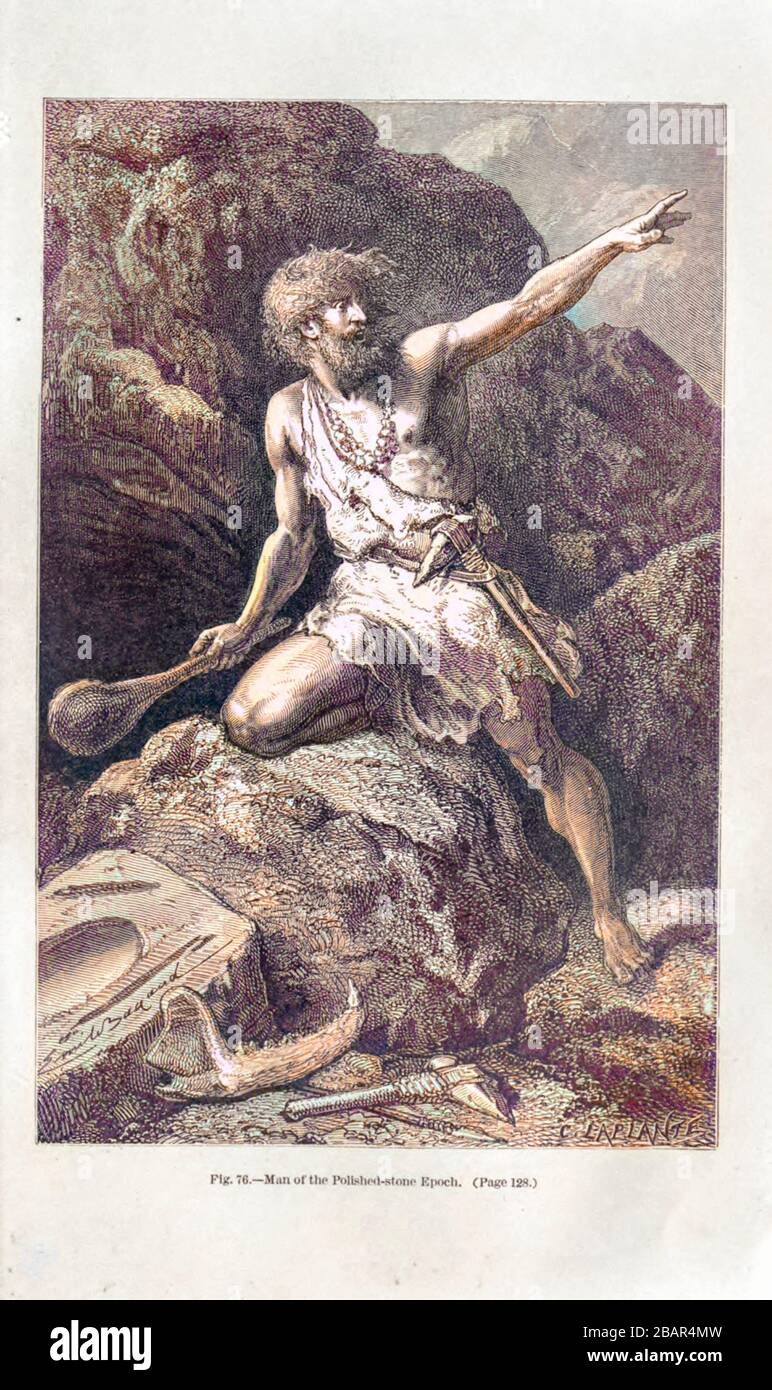 Nach Angaben des französischen Illustrators Emile Bayard (1837-1891) veröffentlichte Illustrations-Artwork in Primitive man von Louis Figuier (1819-1894), das 1870 von Chapman und Hall 193 Piccadilly in London herausgegeben wurde Stockfoto