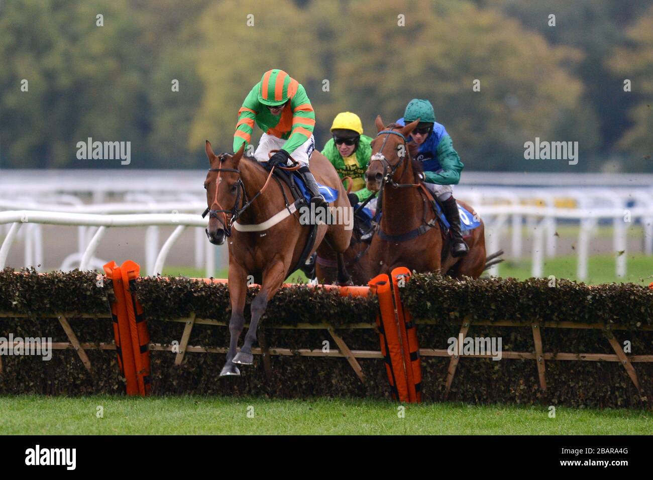 Hawkhill von Aidan Coleman (Center) auf dem Weg zum Sieg bei williamhill.com - der Hürde der Wett-Novizen Stockfoto