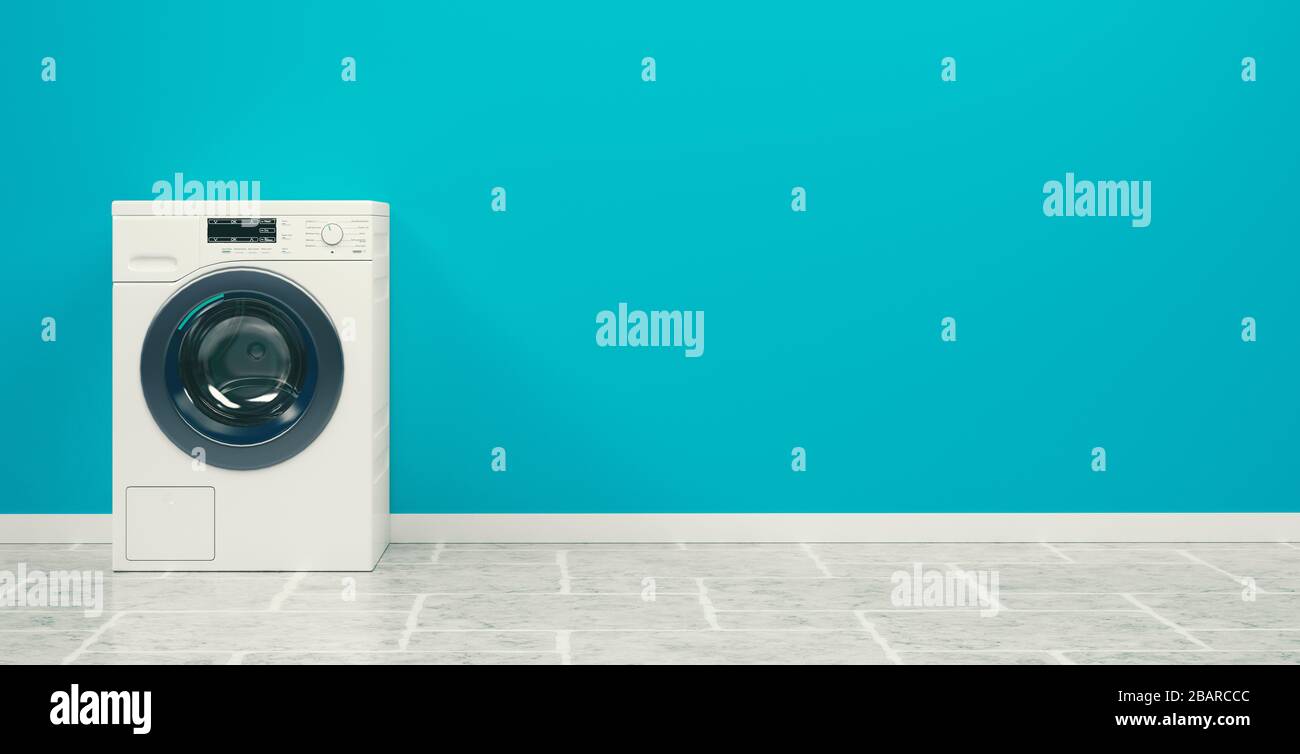 Waschmaschine auf weißem Hintergrund, hochauflösendes 3D-Rendering Stockfoto