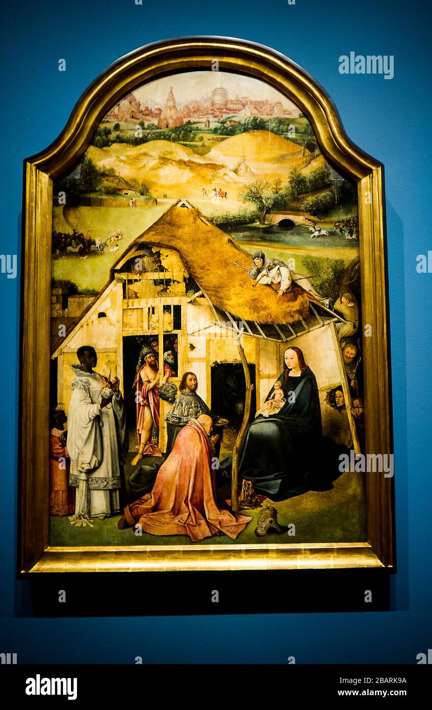 Die Anbetung der Magi durch Hieronymus Bosch in der Nationalgalerie oder Gemaldegalerie in Berlin Deutschland Stockfoto
