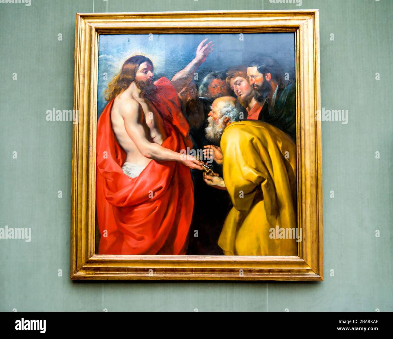 Christus schenkt dem heiligen Peter die Schlüssel zum Himmel von Peter Paul Rubens 1613-15 in der Nationalgalerie, die als Gemaldegalerie in Berlin Deutschland bekannt ist Stockfoto
