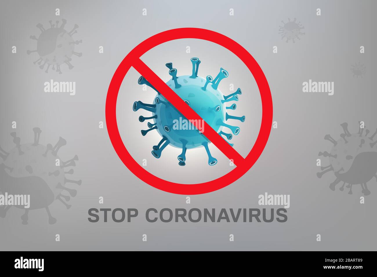 Stoppen Sie das Coronavirus-Zeichen mit Virus-Partikeln auf grauem Hintergrund Stock Vektor