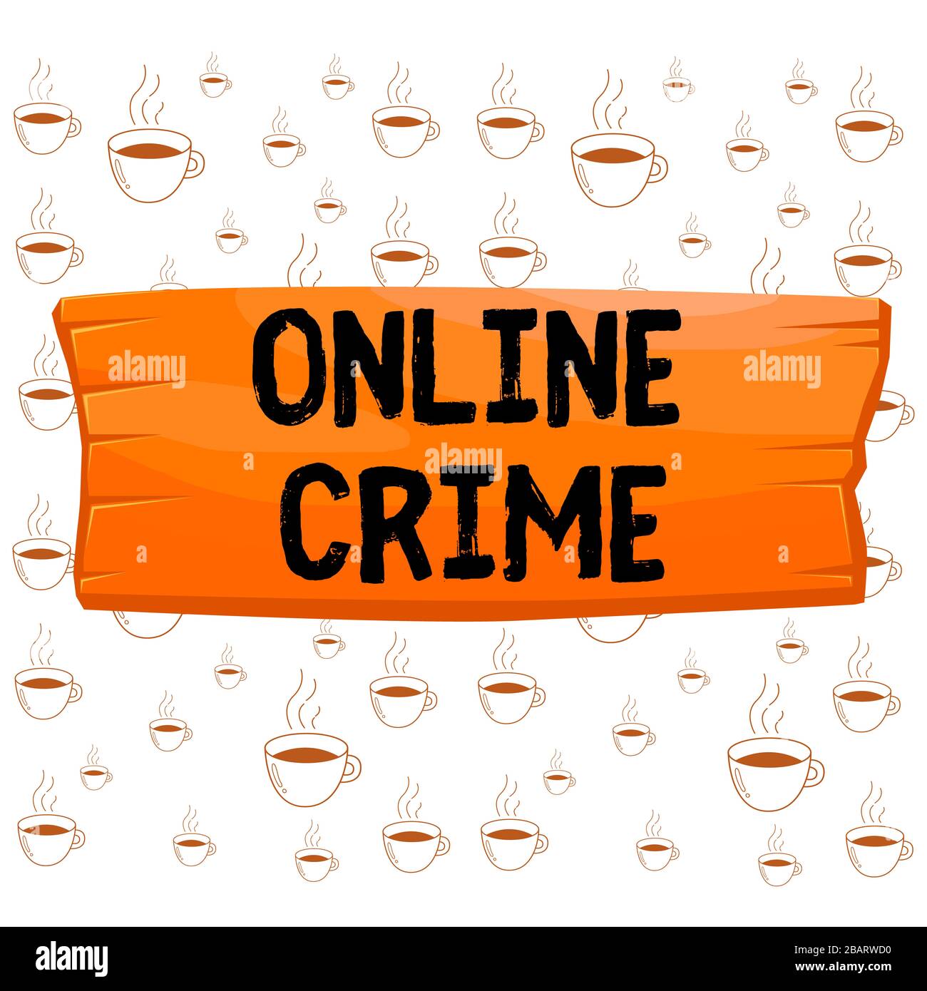 Hinweis zum Online-Verbrechen. Geschäftskonzept für Verbrechen oder illegale Online-Aktivitäten im Internet Holzbrett rechteckig geformtes Holz Stockfoto