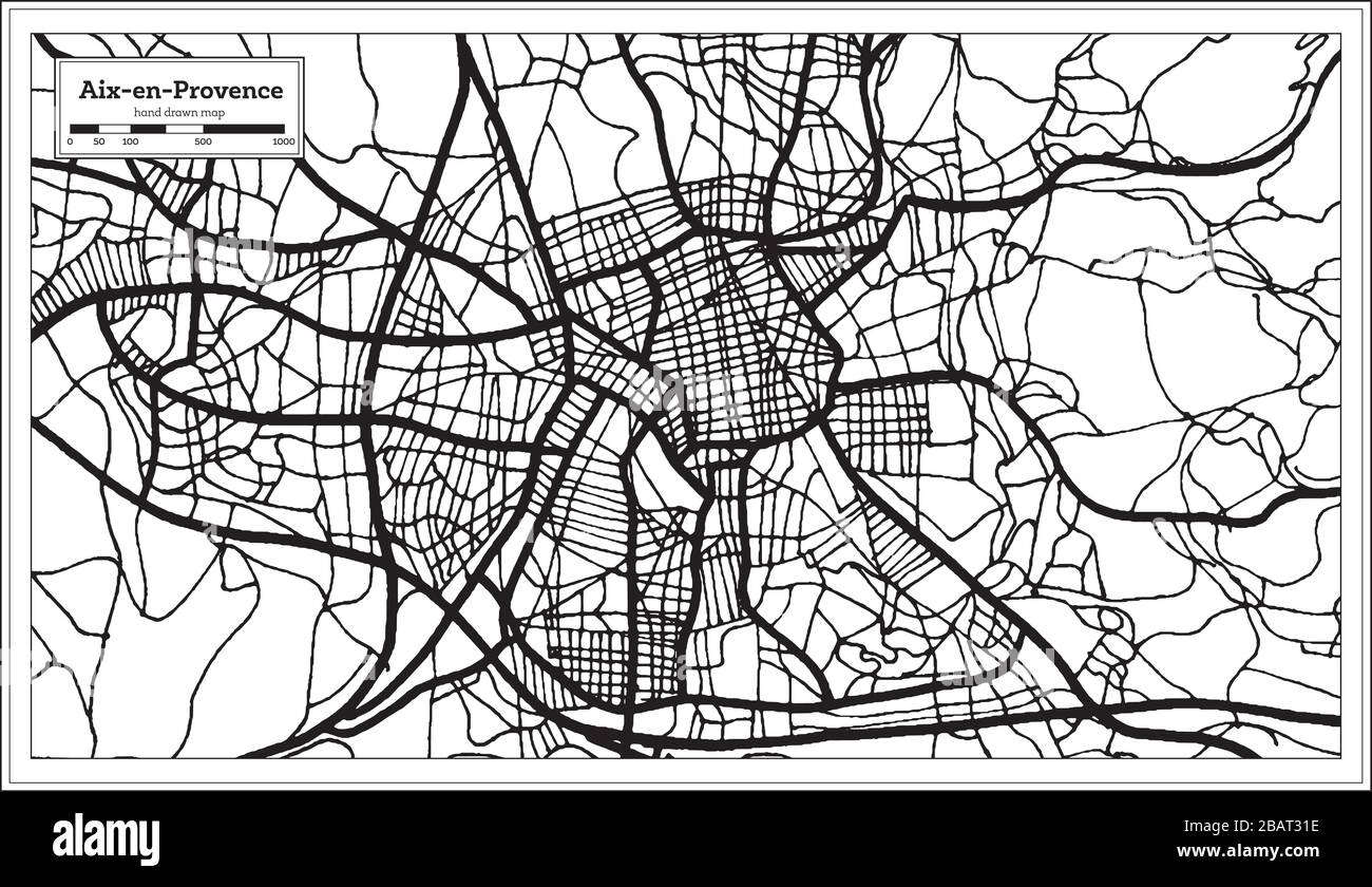 AIX-en-Provence Frankreich Stadtplan in Schwarzweiß im Retro-Stil. Übersicht. Vektorgrafiken. Stock Vektor