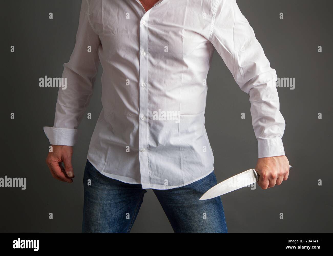 Mann mit Messer Stockfoto