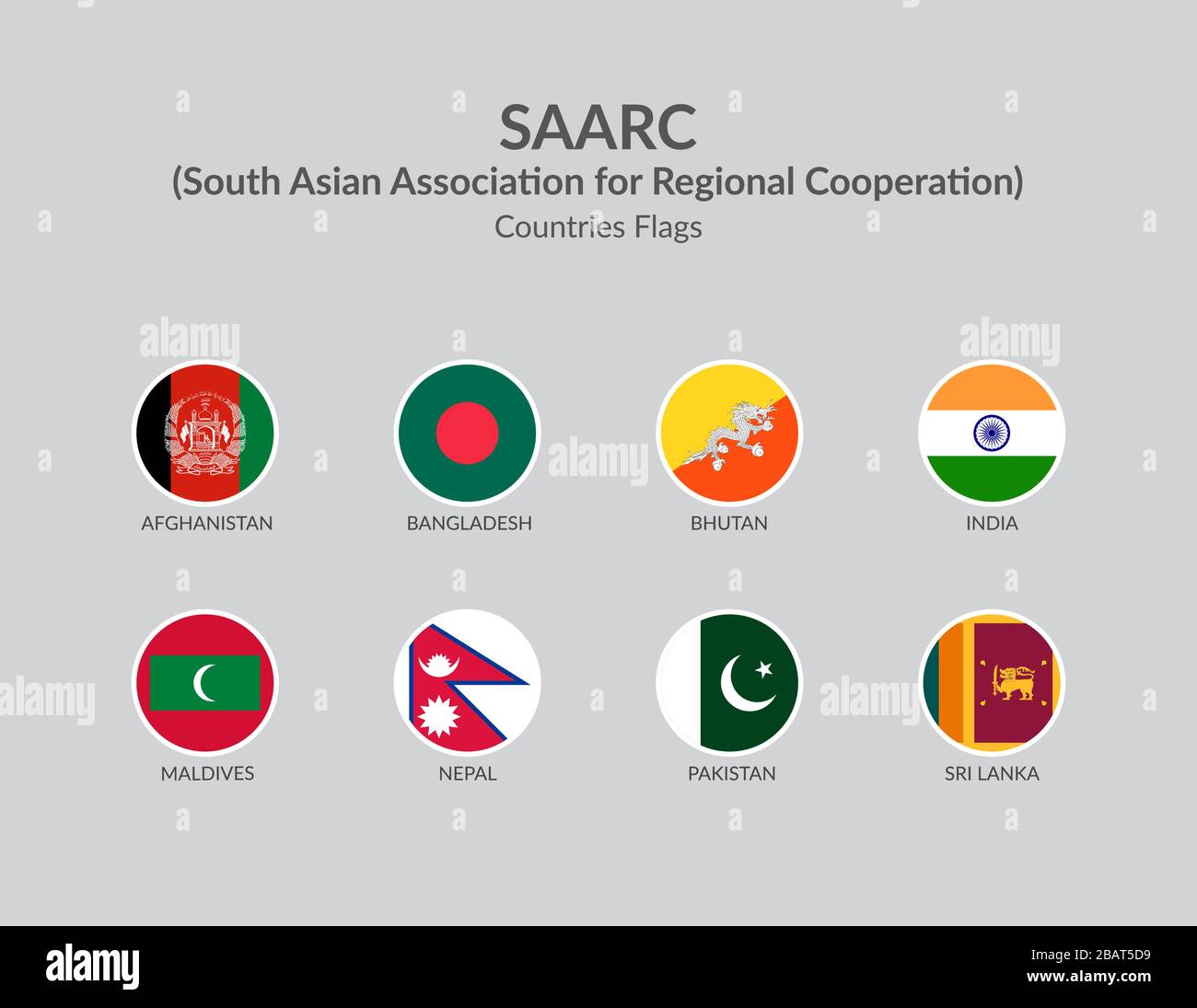 Südasiatische Vereinigung für regionale Zusammenarbeit Länder Flagge Ikonen Sammlung Stock Vektor