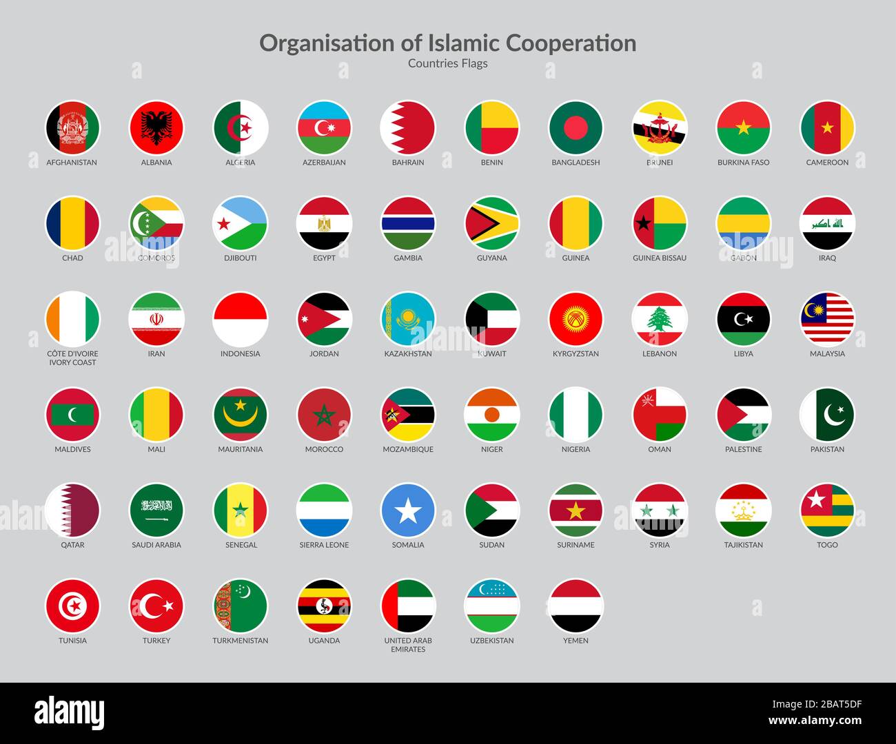 Die Organisation der Länder der Islamischen Zusammenarbeit Flaggensammlung Stock Vektor