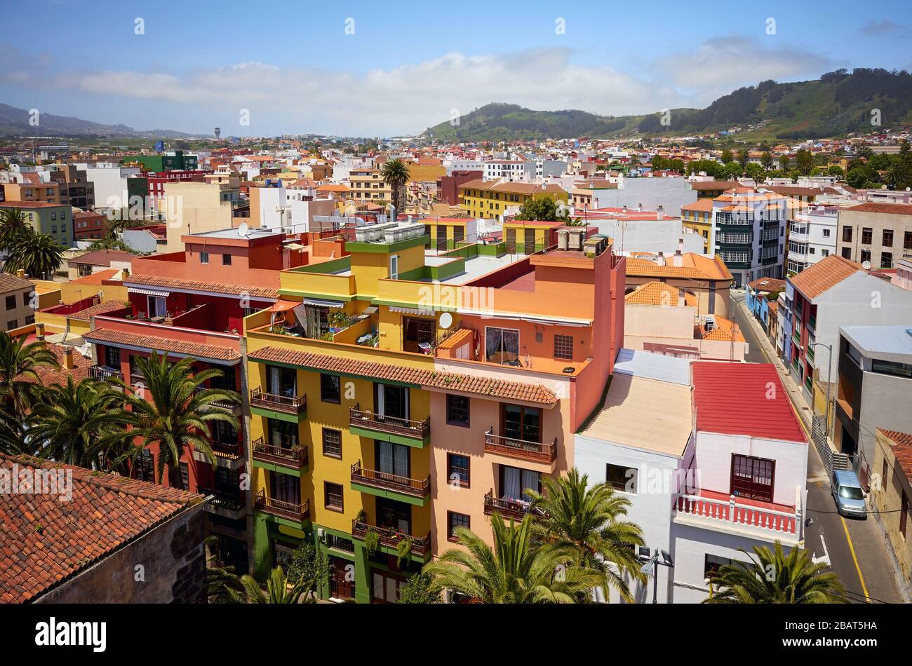 Luftaufnahme von San Cristobal de La Laguna an einem sonnigen Tag, auf Tenera, Spanien. Stockfoto