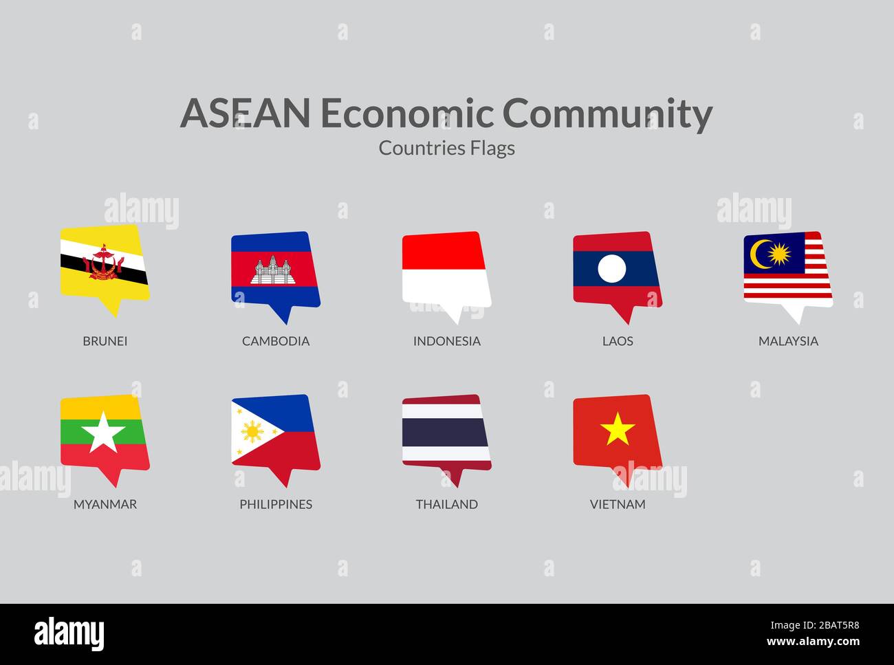 Die ASEAN-Länder der Wirtschaftsgemeinschaft führen die Sammlung von Symbolen an Stock Vektor