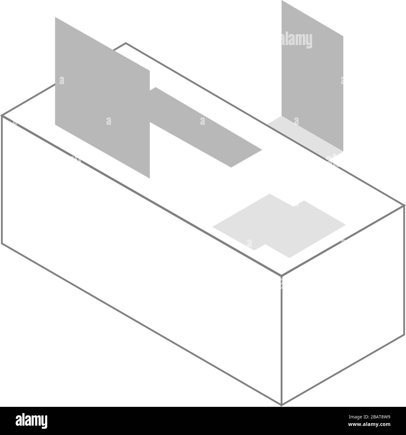 3D-Vektor eines Schreibtischs mit Computerbildschirm Stock Vektor