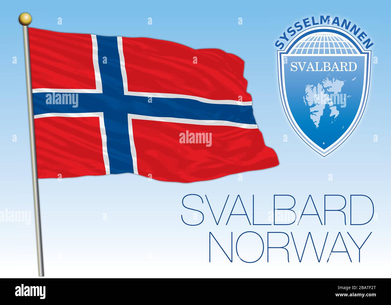 Spitzbergen offizielle Nationalflaggen und -Wappen, Norwegen, Vektorgrafiken Stock Vektor