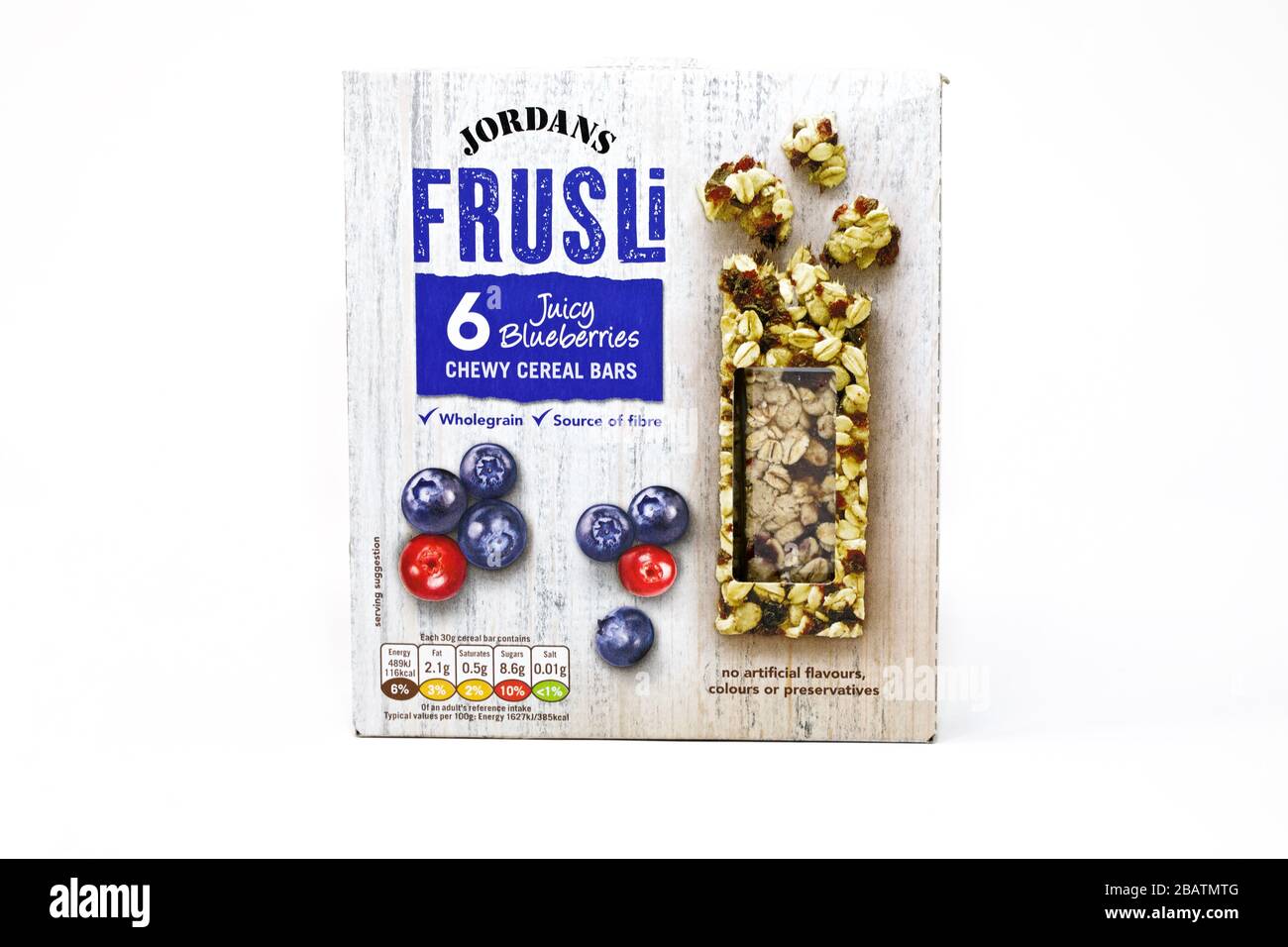 Jordans Frusli saftige Blaubeeren Stockfoto